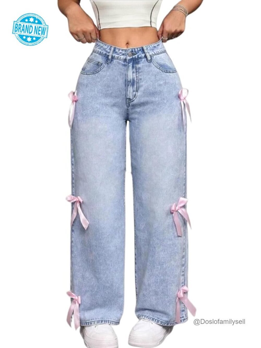 Baggy Bow Jeans High Waisted Straight Leg Women